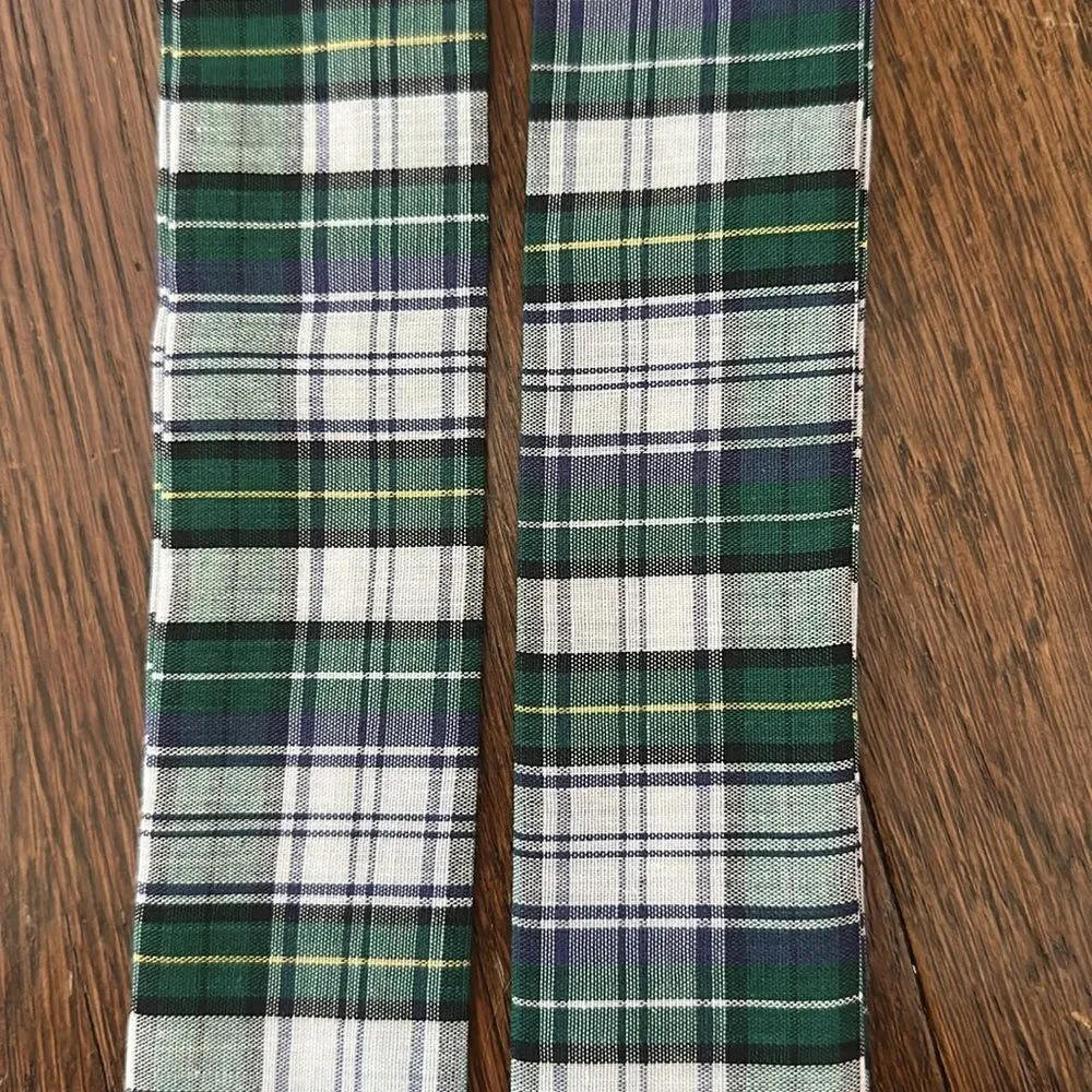 Vintage Green, Blue, White,‎ Green, Black & Blue Plaid Thin Long Neck Scarf